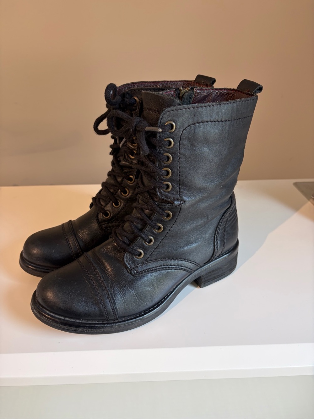 Steve Madden Black Lace-Up Combat Boots